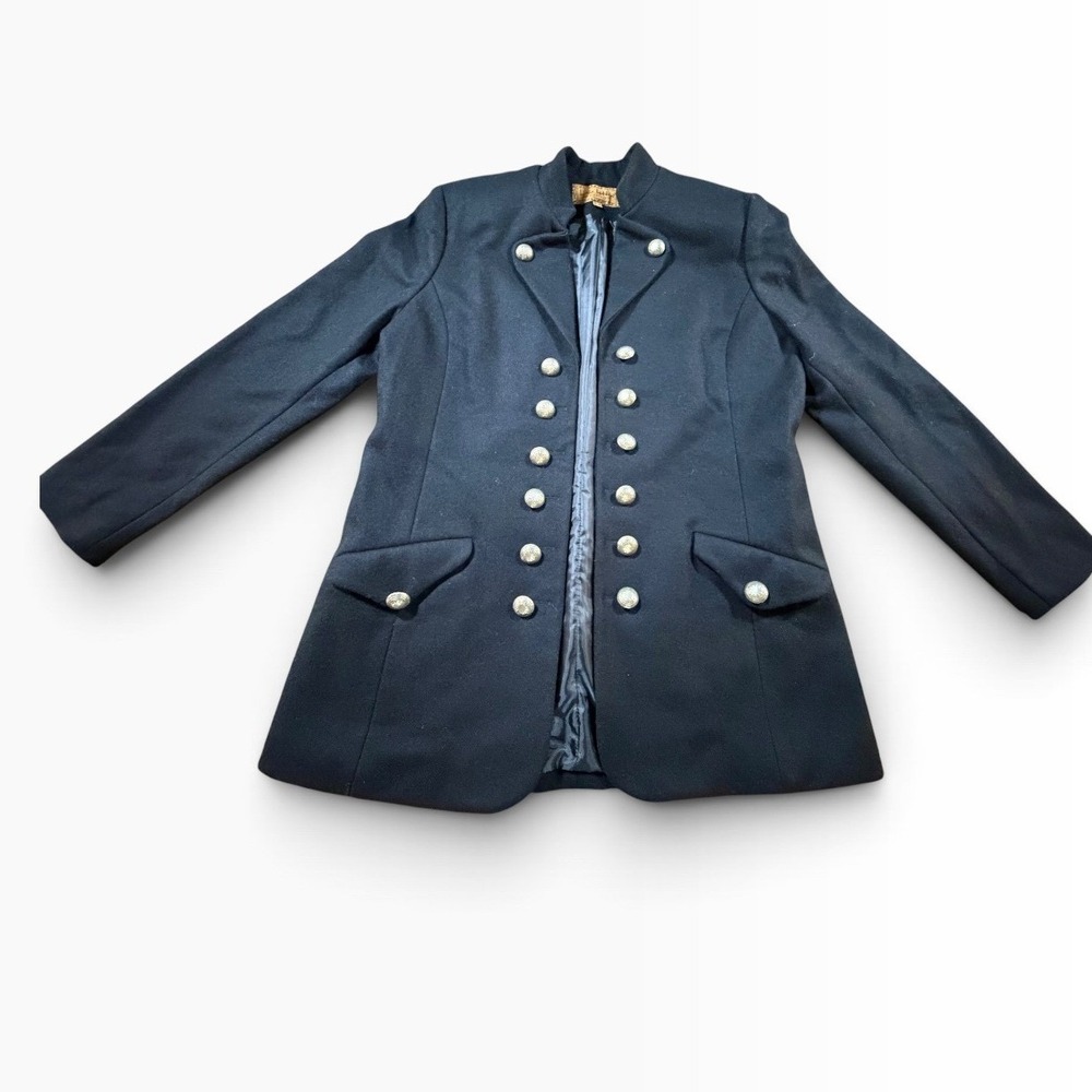 Lucia Lukken Broomskirts Black Military Band Jacket Silver Sunburst Buttons M